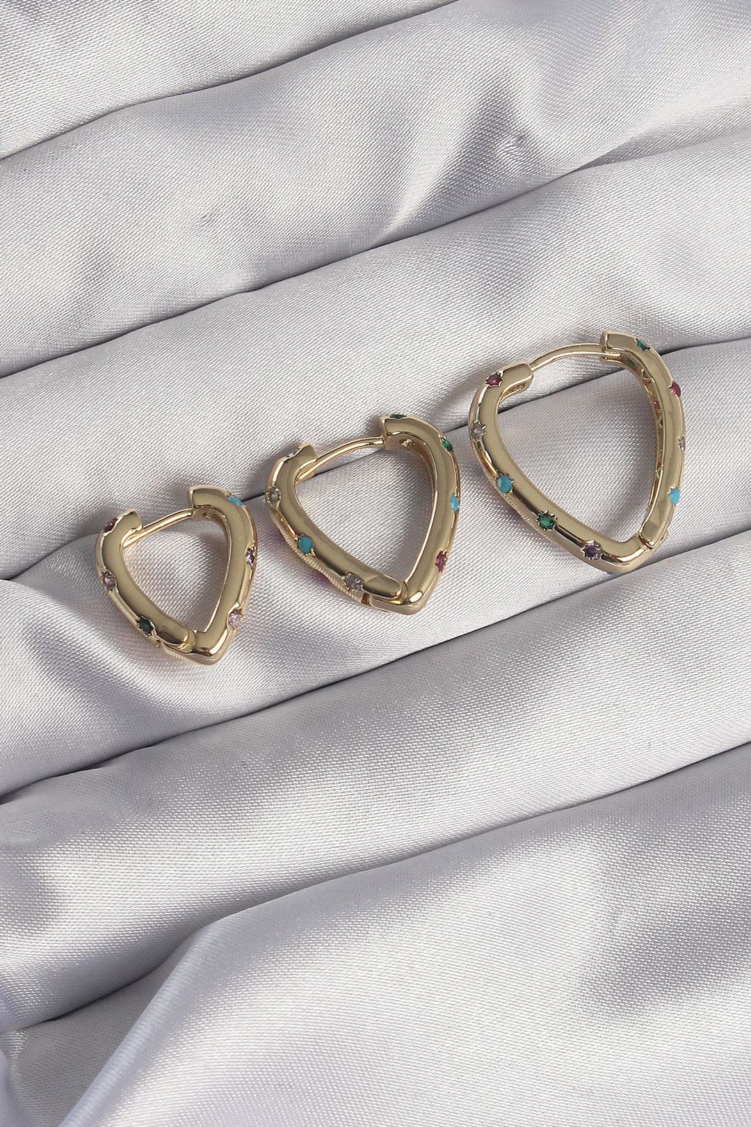 EBJ Rice Gold Colorful Zircon Stone Heart Model Earring Set - Eden Prairie