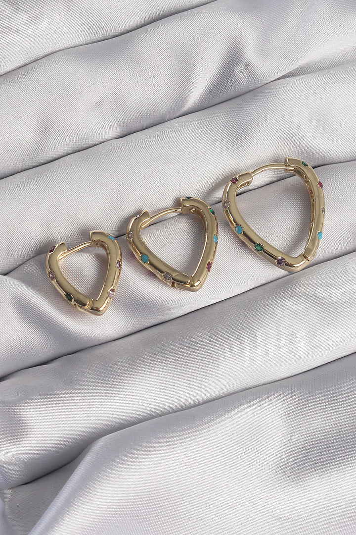 EBJ Rice Gold Colorful Zircon Stone Heart Model Earring Set - Eden Prairie