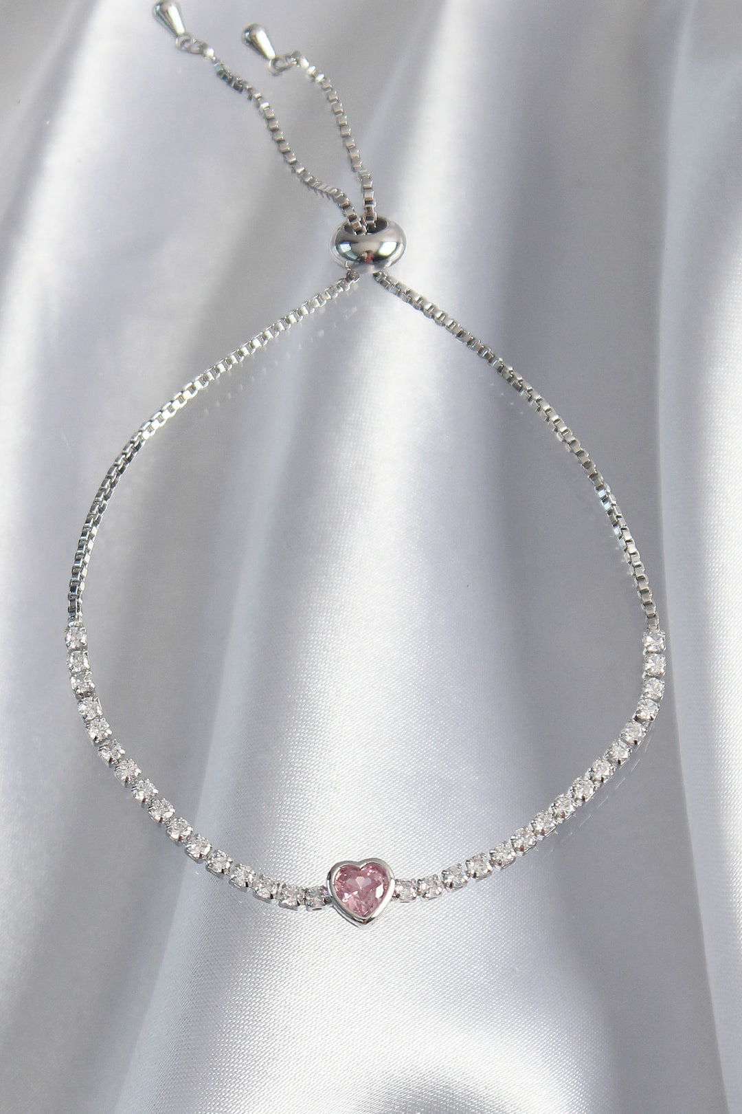 EBJ Rice Silver Color Pink Zircon Stone Charm Model Elevator Bracelet - Hanau