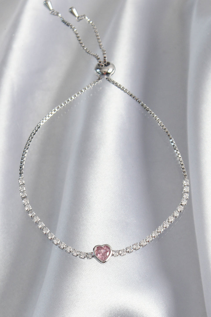 EBJ Rice Silver Color Pink Zircon Stone Charm Model Elevator Bracelet - Hanau