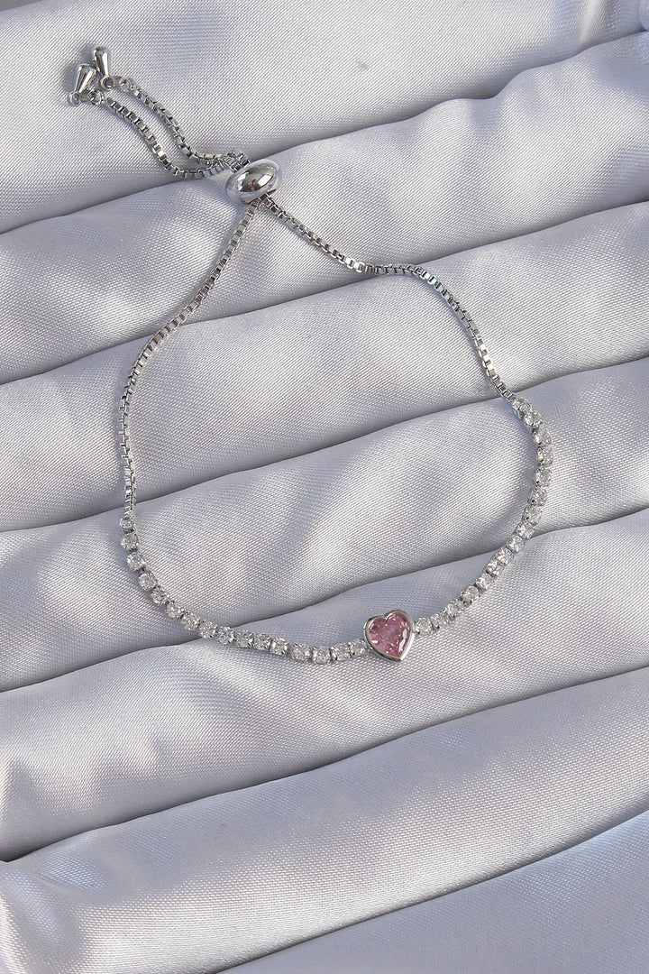 EBJ Rice Silver Color Pink Zircon Stone Charm Model Elevator Bracelet - Hanau