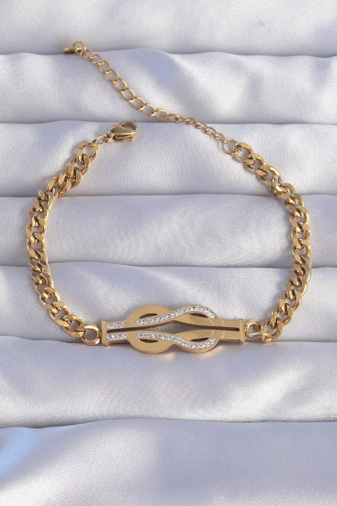 EBJ 316L Steel Gold Color Zircon Stone Buckle Model Chain Bracelet - Pinto