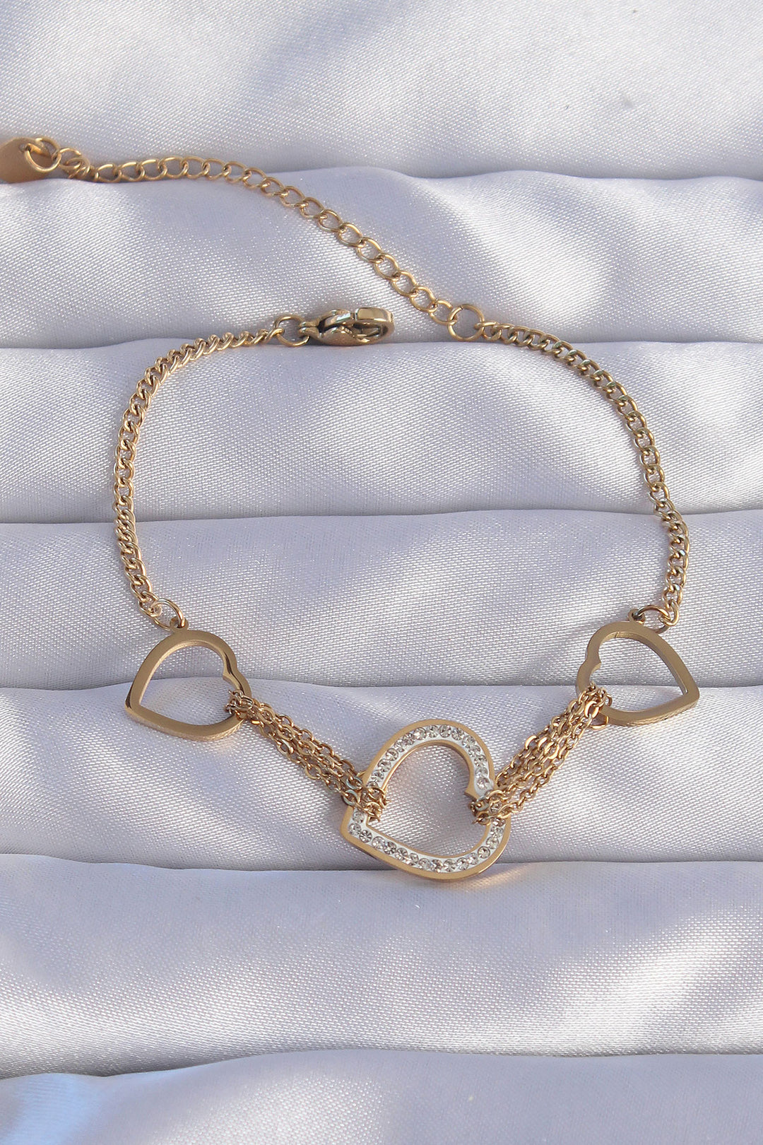 EBJ 316L Steel Gold Color Zircon Stone Heart Model Fine Chain Bracelet - San Felipe del Progreso