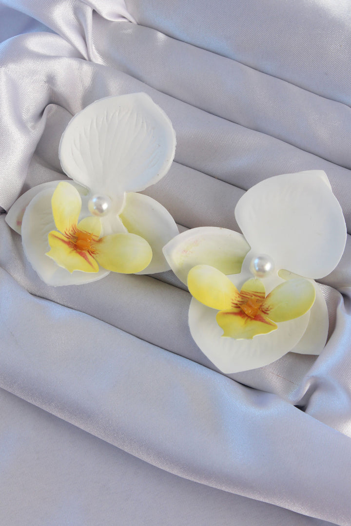 EBJ White Color Pearl Detail Orchid Flower Earring - Myrtle Beach