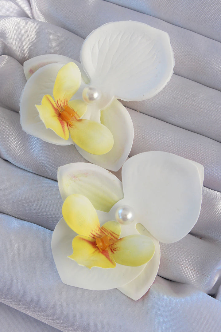 EBJ White Color Pearl Detail Orchid Flower Earring - Myrtle Beach
