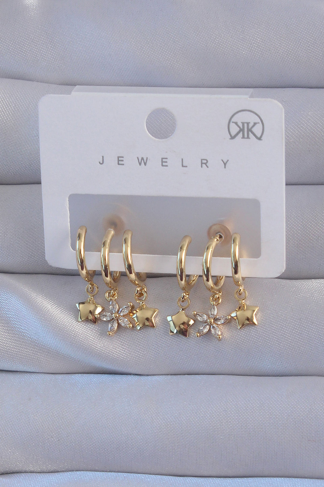 EBJ Rice Gold Color Zircon Stone Flower Model Star Multiple View Half Hoop Earring - Hanford