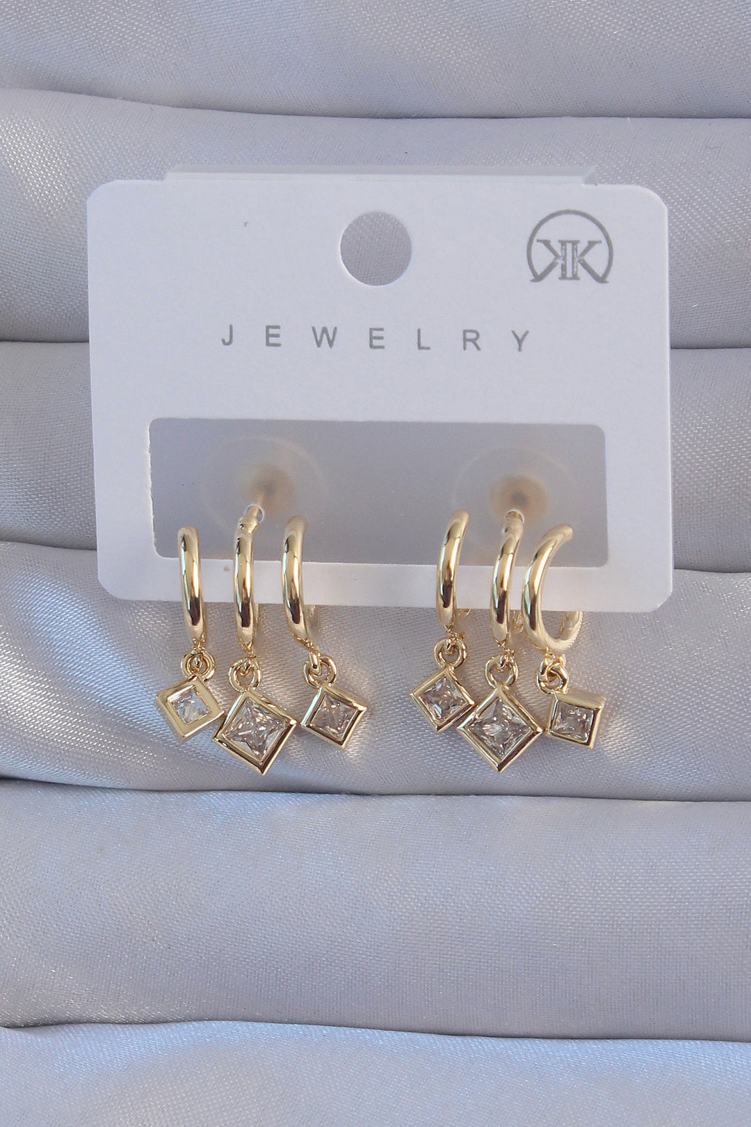 EBJ Rice Gold Color Zircon Stone Square Model Multi-View Half Hoop Earring - East Gwillimbury