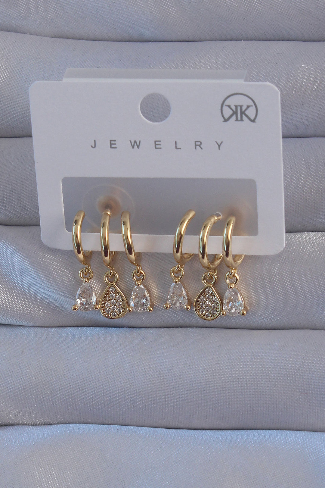 EBJ Rice Gold Color Zircon Stone Drop Model Multi-View Half Hoop Earring - Ciudad Valles