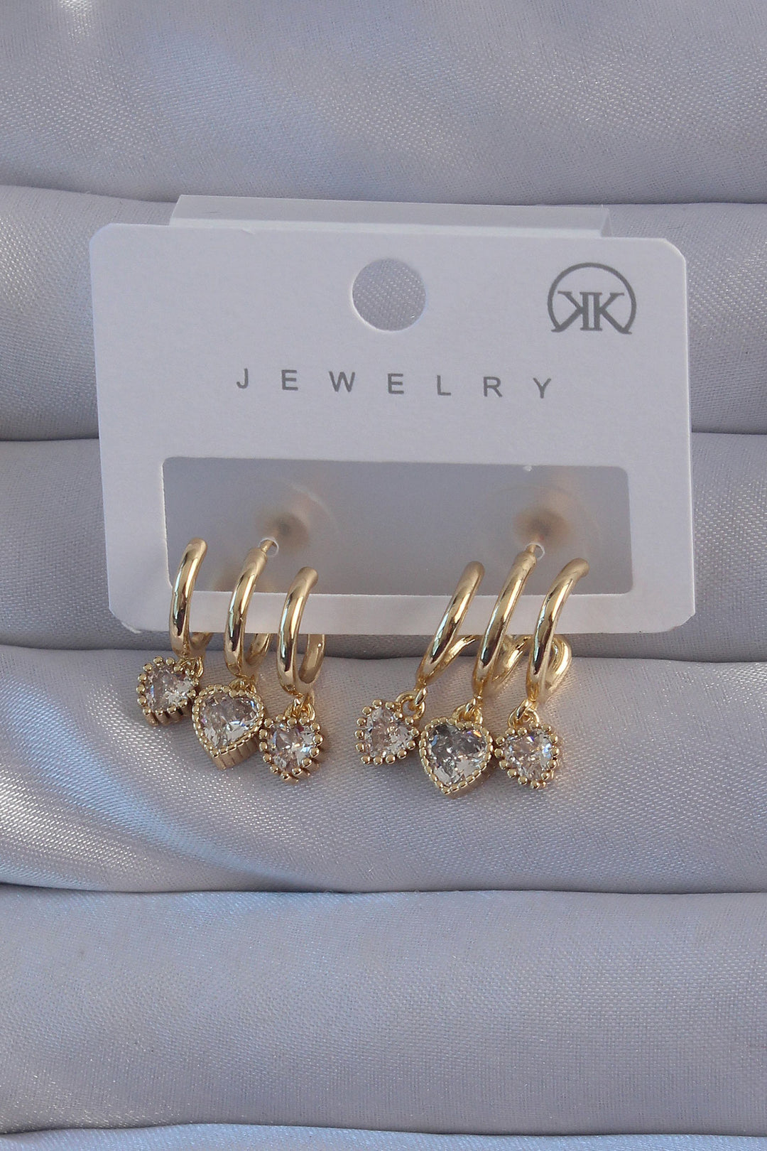 EBJ Rice Gold Color Zircon Stone Heart Model Multi-View Half Hoop Earring - Ciudad de Allende