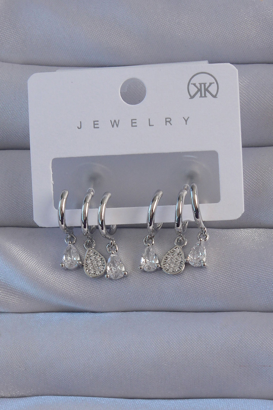 EBJ Rice Silver Color Zircon Stone Drop Model Multi-View Half Hoop Earring - Jefferson City