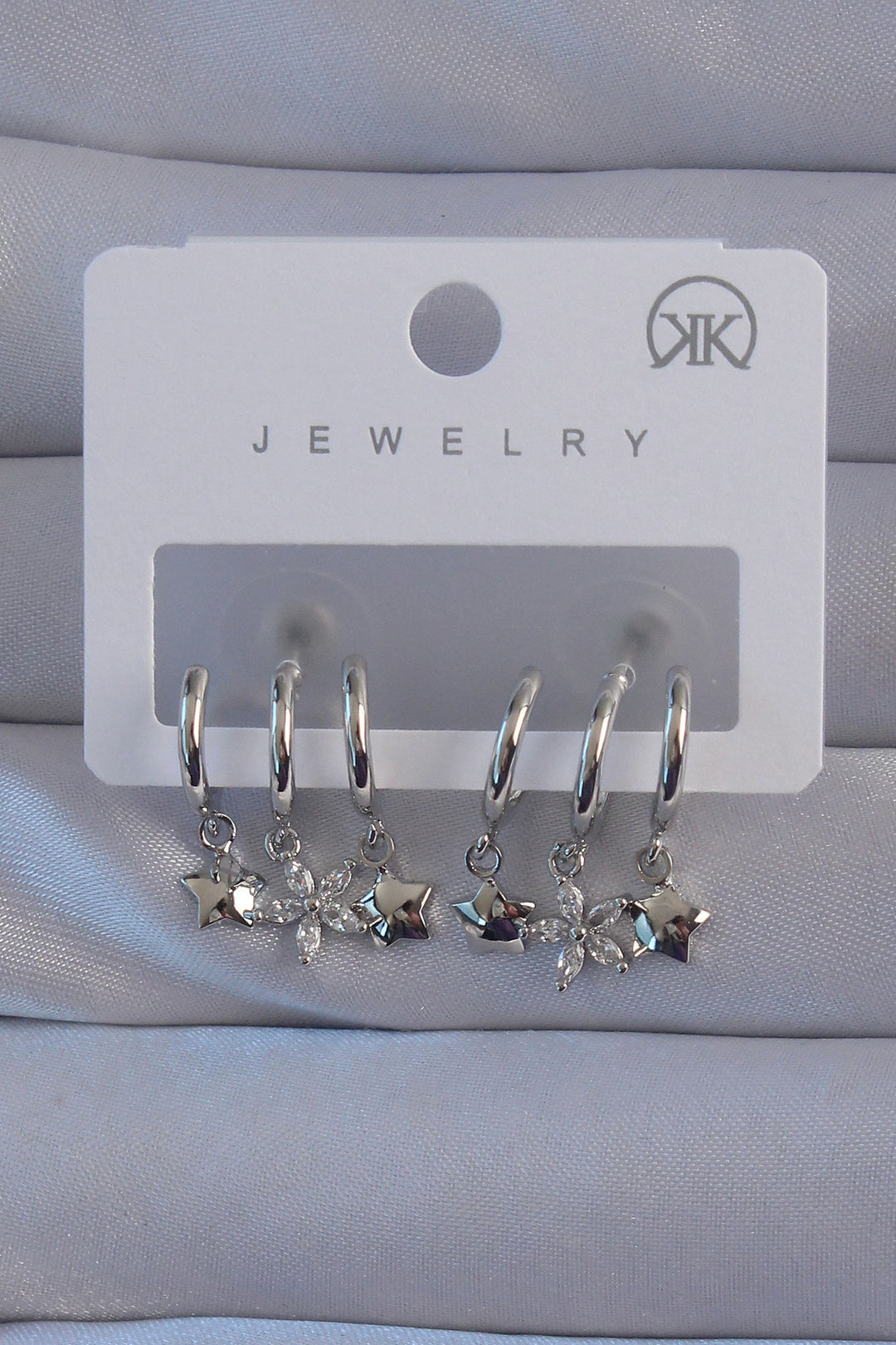 EBJ Rice Silver Color Zircon Stone Flower Model Star Multiple Appearance Half Hoop Earring - Huddersfield