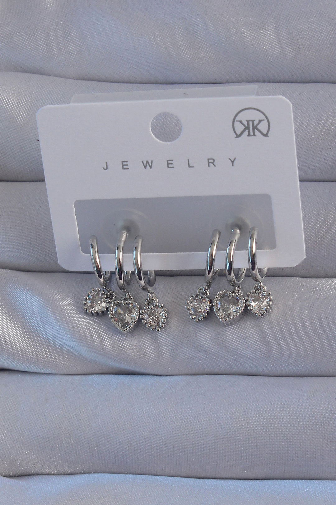 EBJ Rice Silver Color Zircon Stone Heart Model Multi-View Half Hoop Earring - Germantown