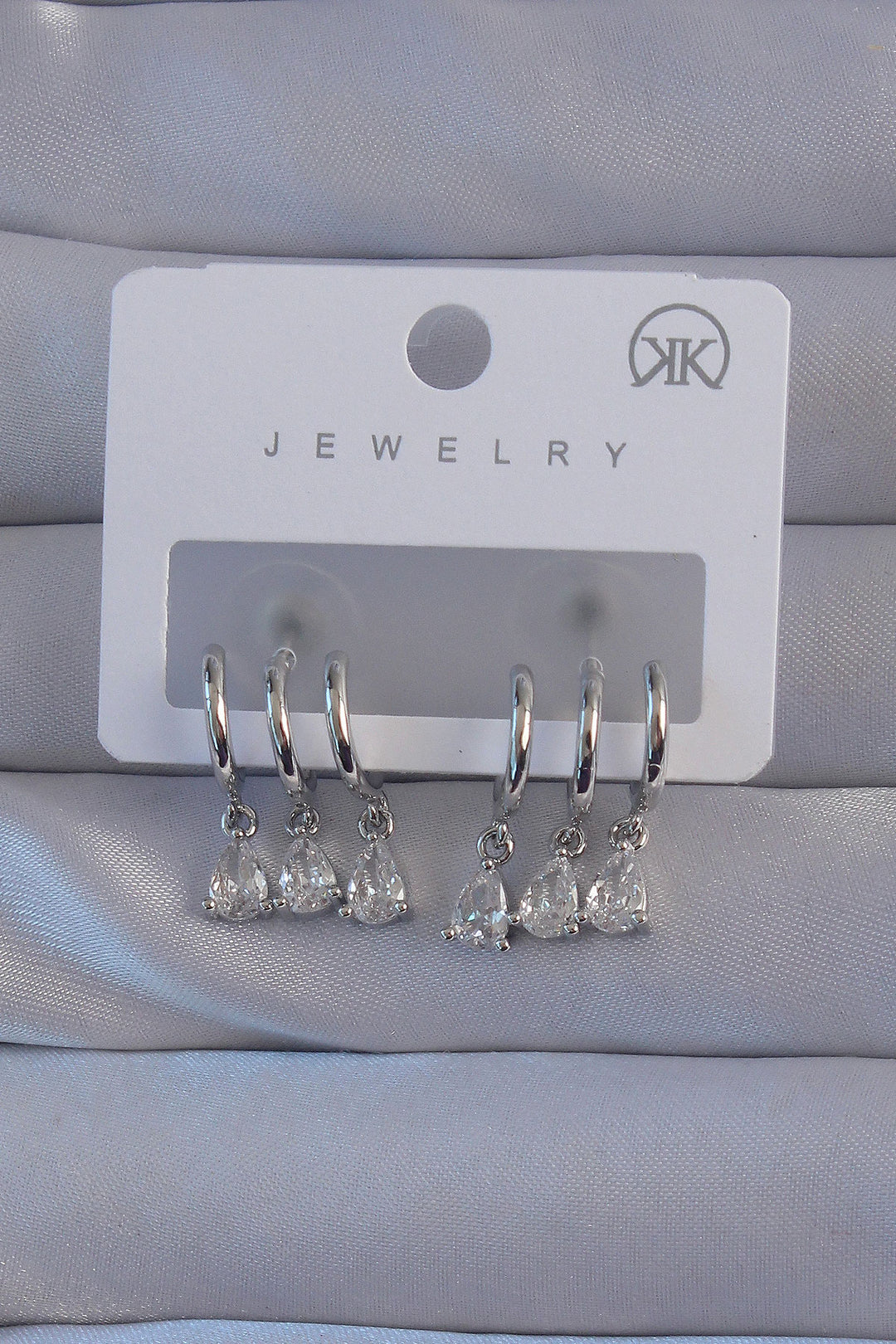 EBJ Rice Silver Color Zircon Stone Drop Model Multi-Look Half Hoop Earring - Woodbridge