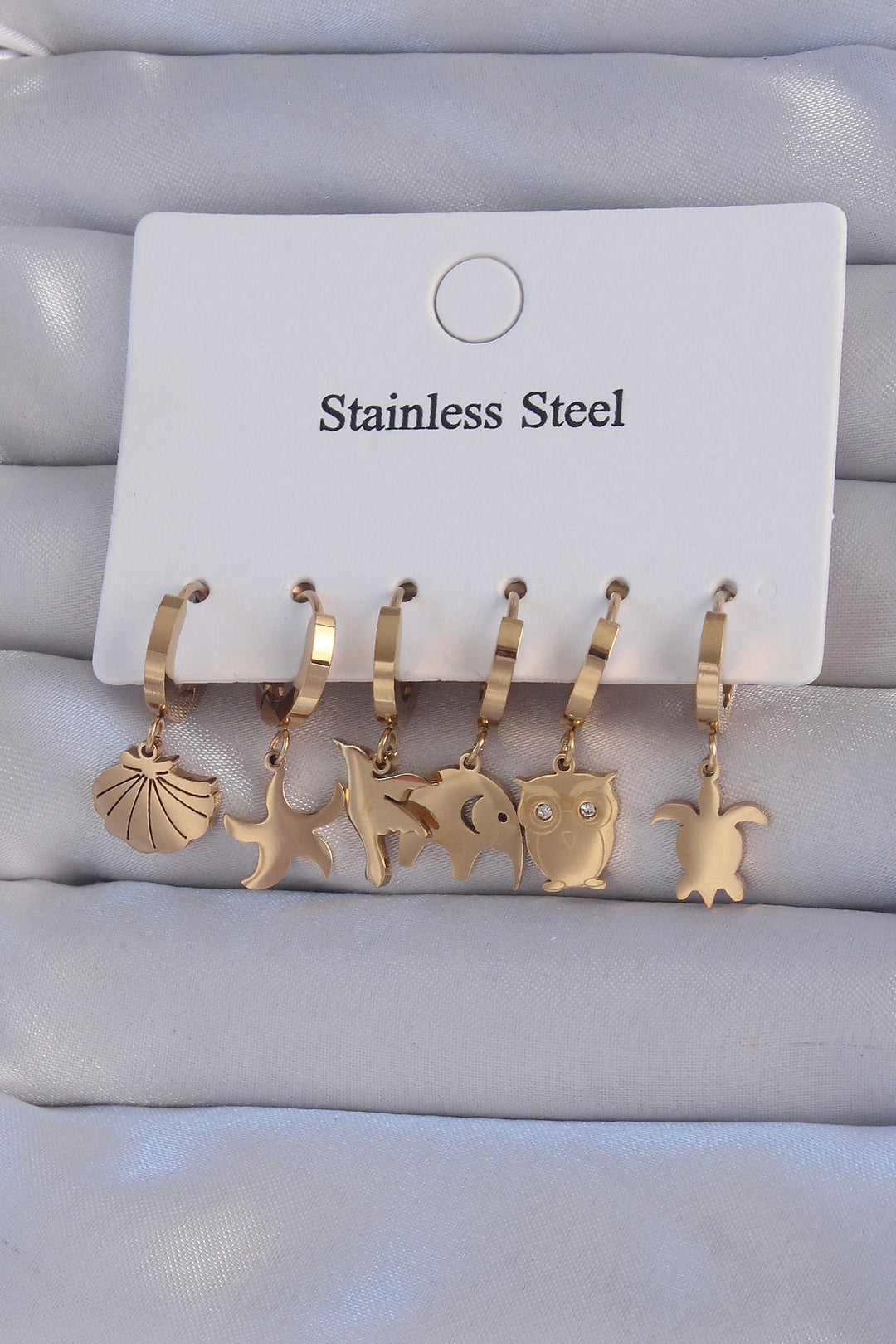 EBJ 316L Steel Gold Color Zircon Stone Animal Figured Starfish Model Hoop Earring Set - Kallithéa