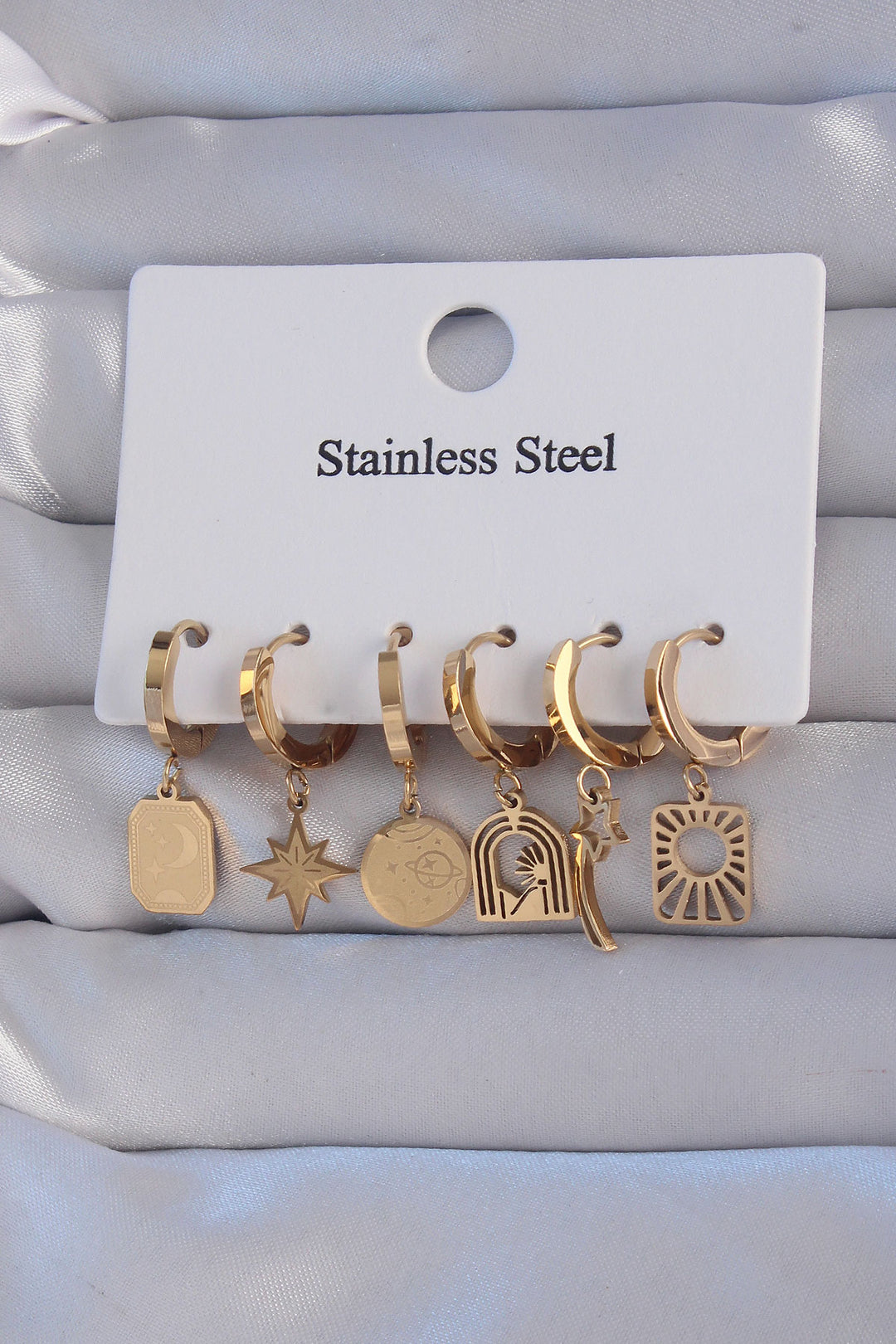 EBJ 316L Steel Gold Color Star Figure Tarot Model Ring Earring Set - Salisbury