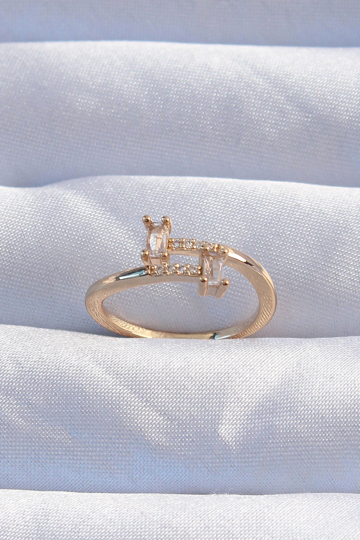EBJ Rice Gold Color Zircon Stone Geometric Adjustable Ring - Kakhovka