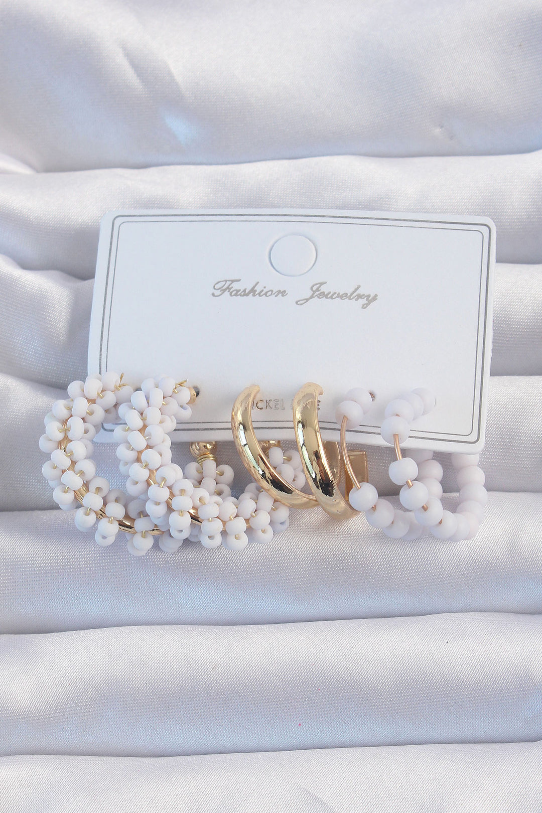 EBJ Gold Color Lilac Beaded Hoop Earring Set - Avignon