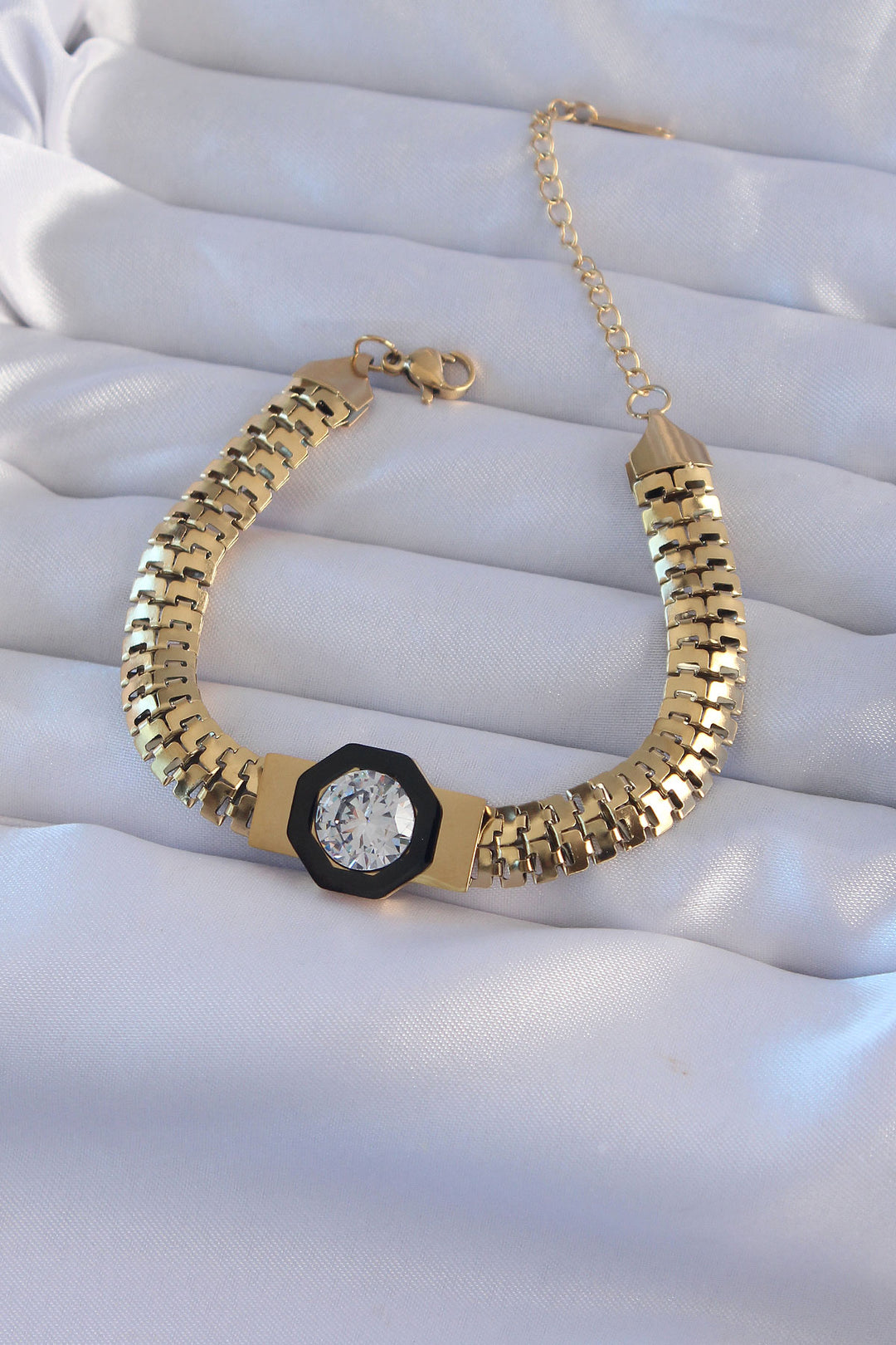EBJ 316L Steel Gold Color Zircon Stone Enamel Crush Chain Bracelet - Sumy