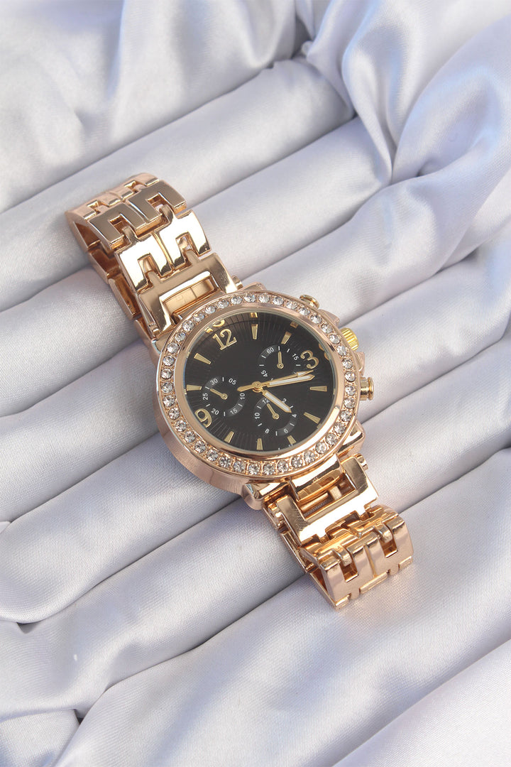 EBJ Gold Color Zircon Stone Black Dial Women's Watch - Alexandria