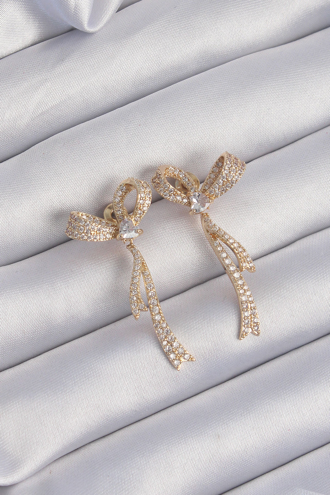 EBJ Rice Gold Color Bow Model Earrings with Zircon Stone - Berwyn