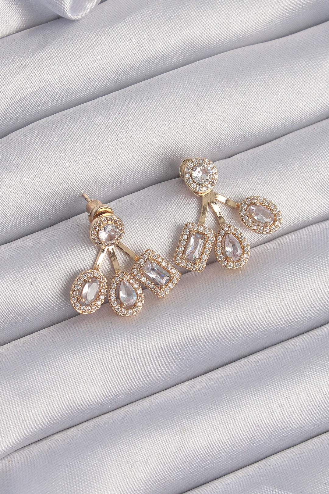 EBJ Gold Color Rice Zircon Stone Geometric Model Earrings - Oakland