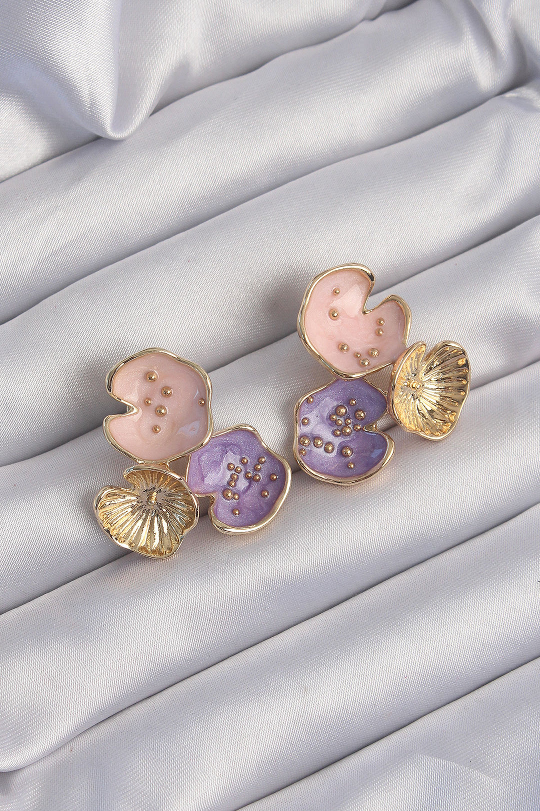 EBJ Rice Gold Color Purple Enamel 3-Piece Orchid Earring - Canberra