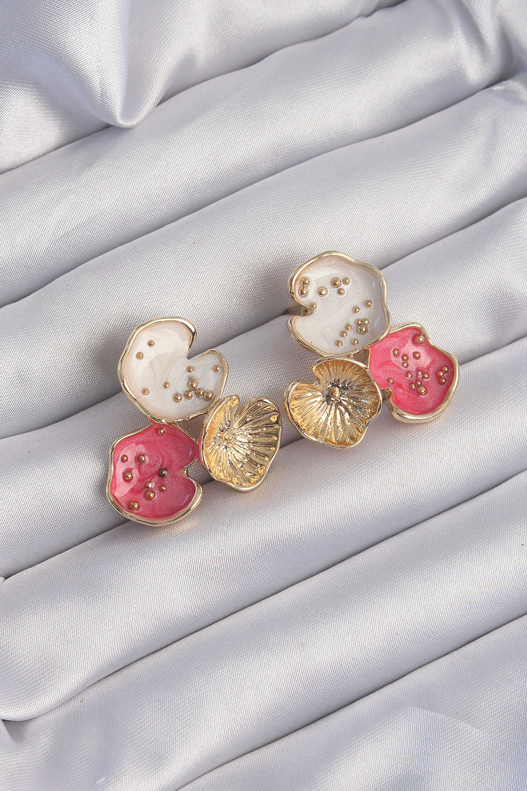 EBJ Rice Gold Color Pink Enamel 3-Piece Orchid Earrings - Braunschweig