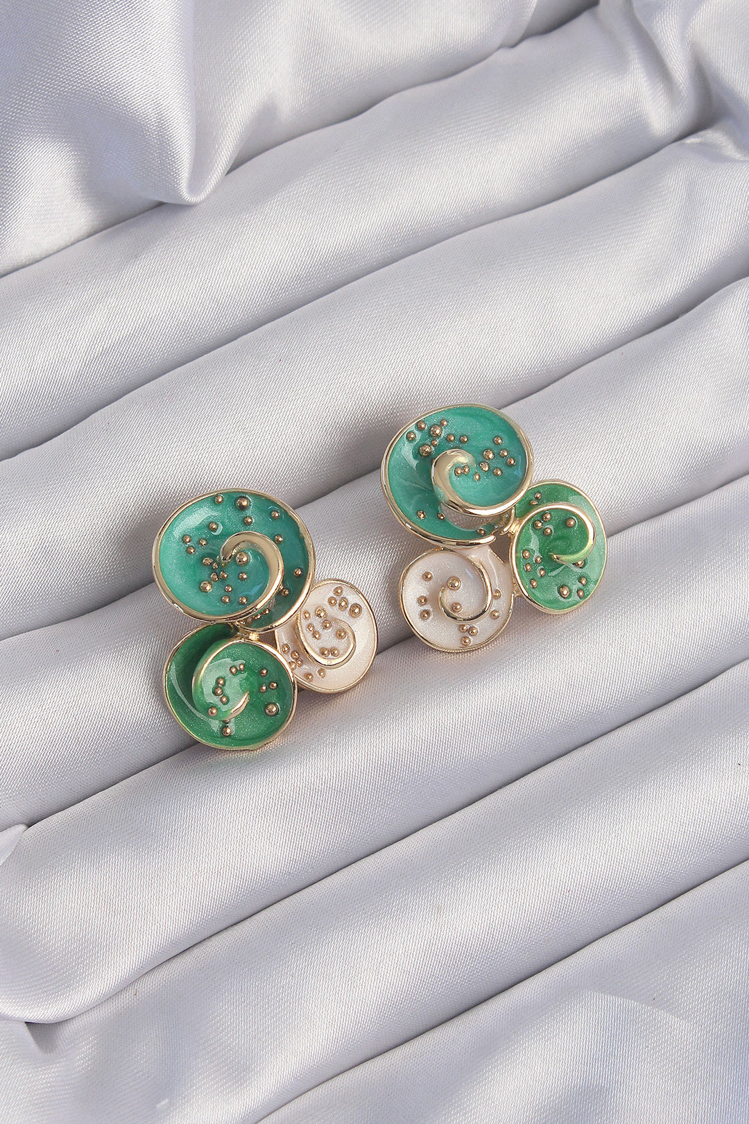 EBJ Rice Gold Color Green Enamel 3-Piece Orchid Earrings - Gilbert