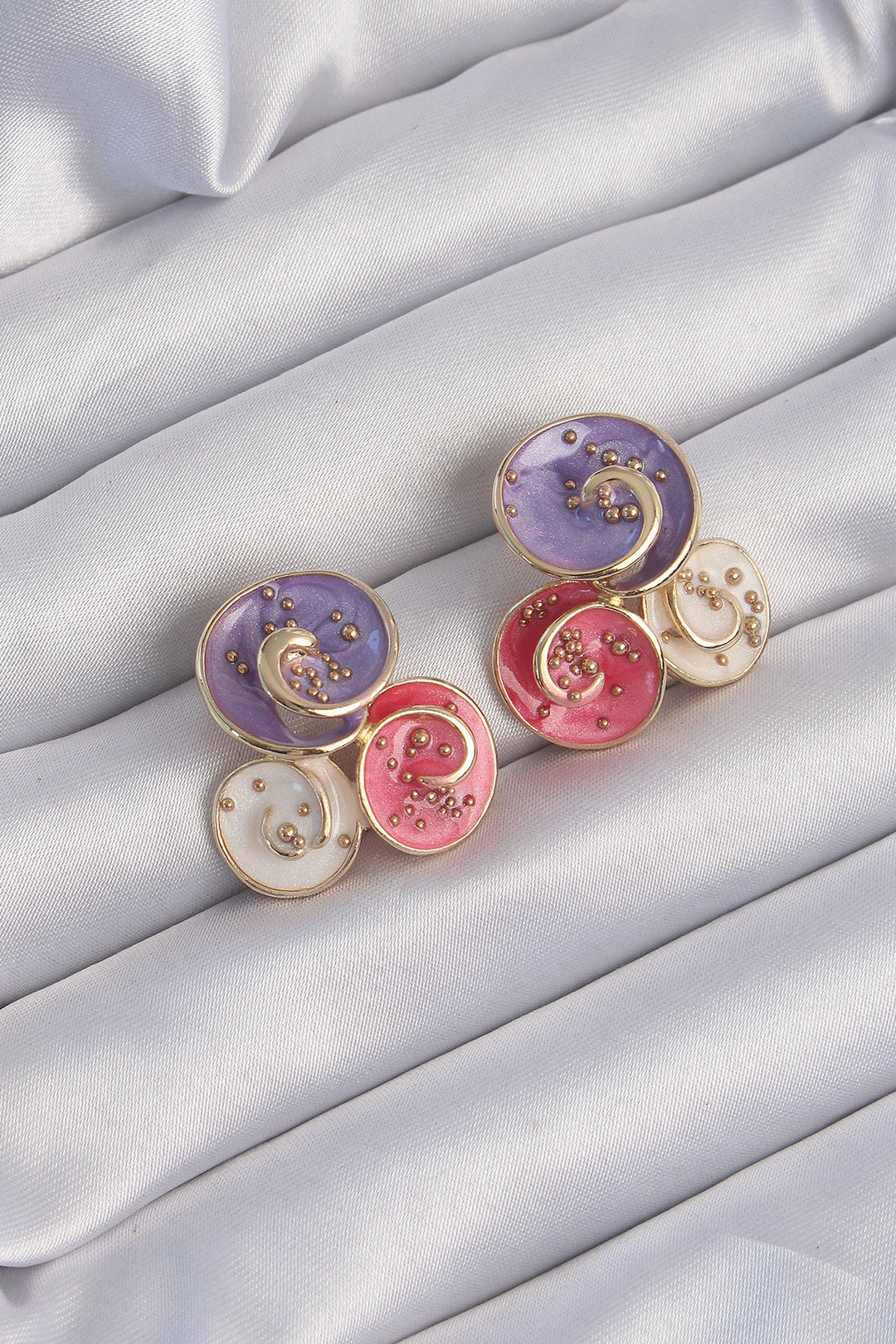 EBJ Rice Gold Color Purple Enamel 3-Piece Orchid Earrings - Druzhkivka