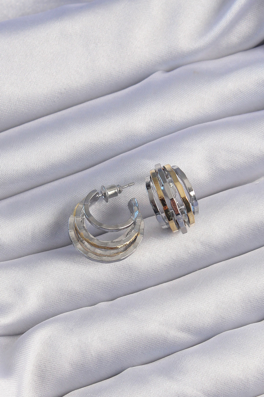 EBJ Rice Gold Silver Colored Oval Multi-View Minimal Earring - Evere