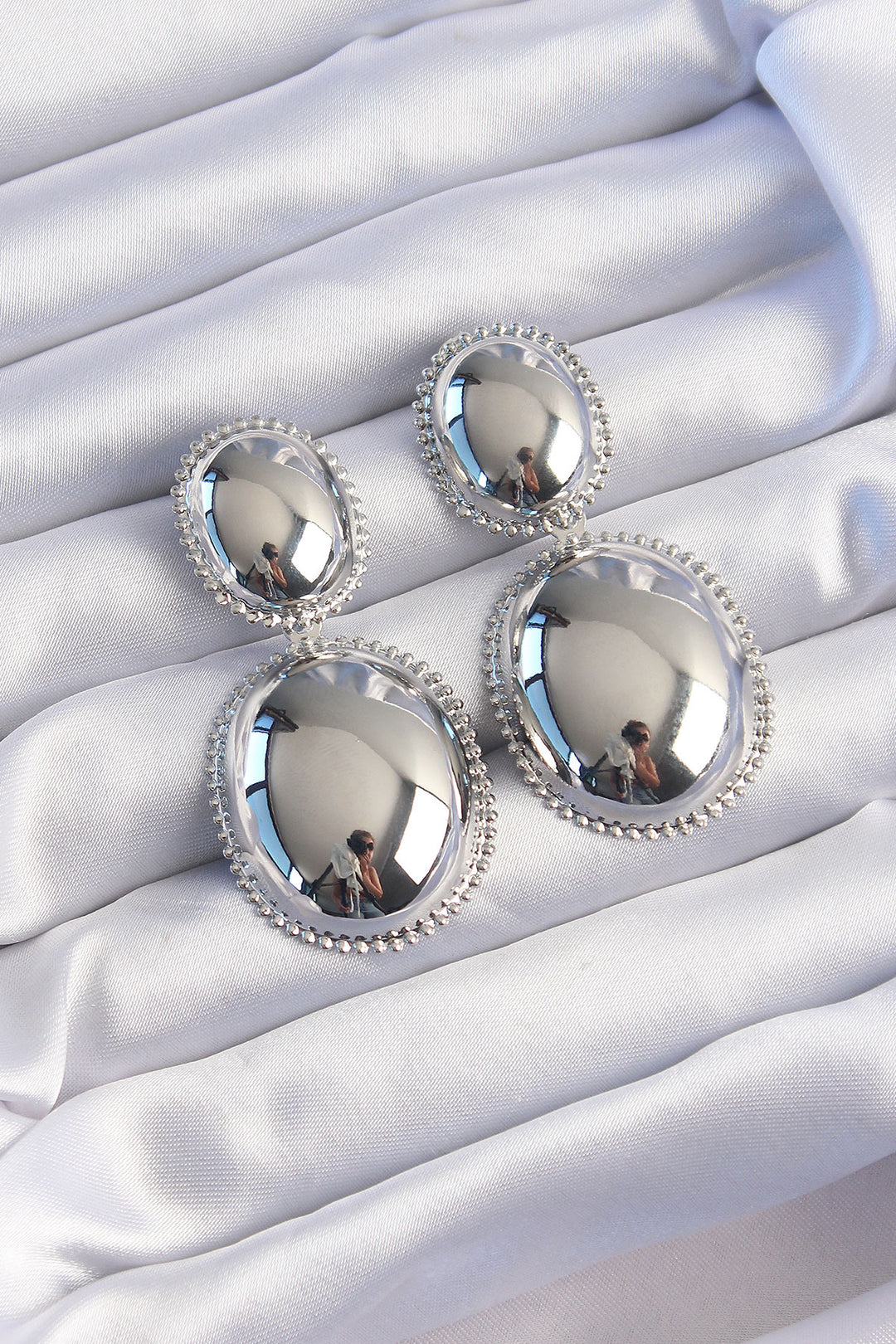 EBJ Rice Silver Color Large Embossed Earrings - Taylor