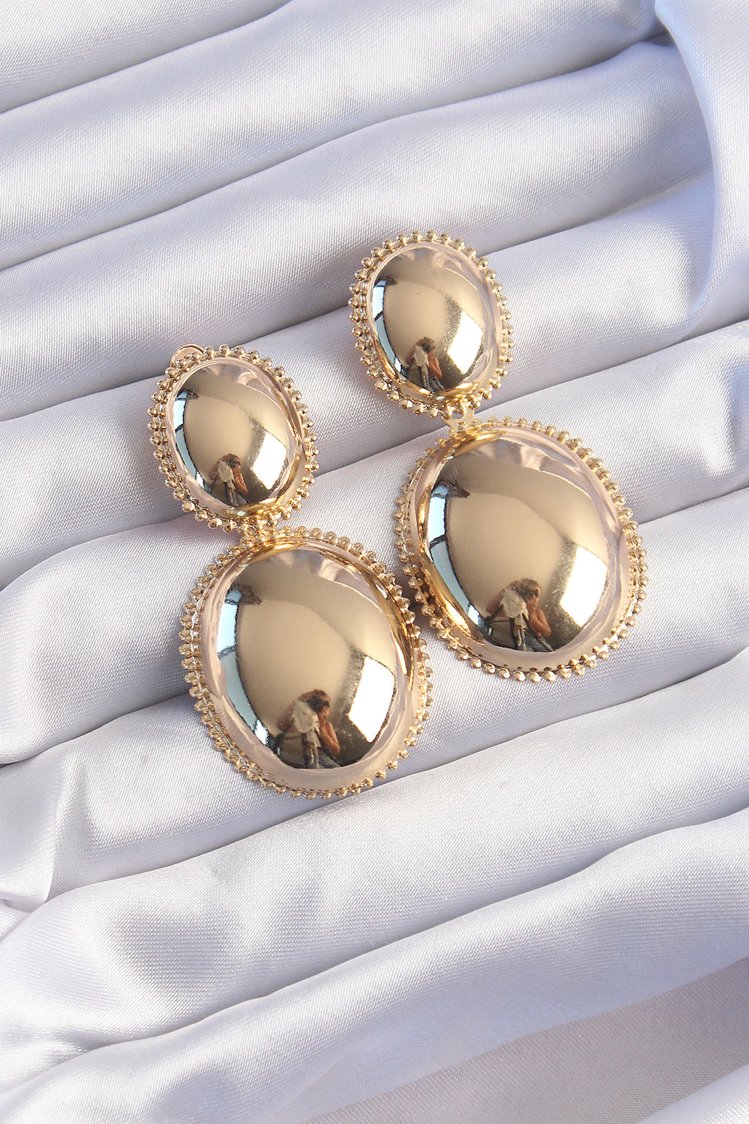 EBJ Gold Color Large Domed Embellished Rice Earrings - Basel