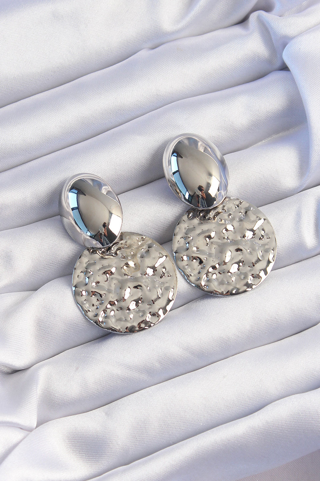 EBJ Rice Silver Color Oval Hammered Plate Earrings - East Point