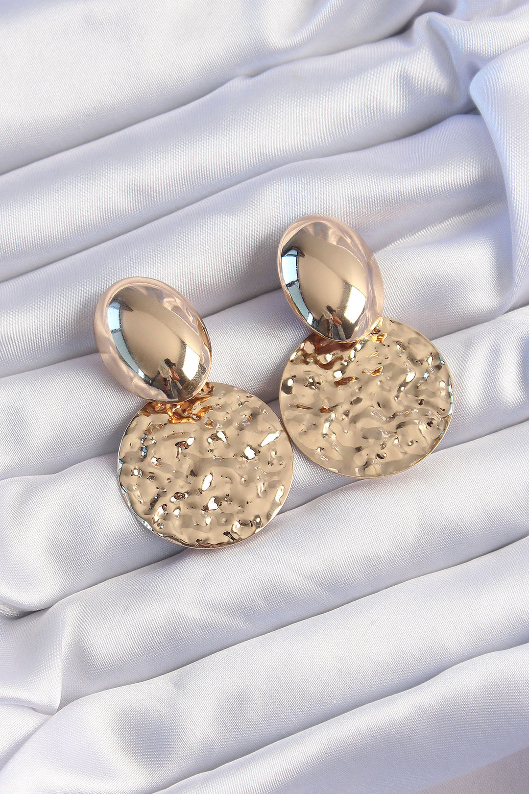 EBJ Rice Gold Color Oval Crushed Plate Earring - Navarre