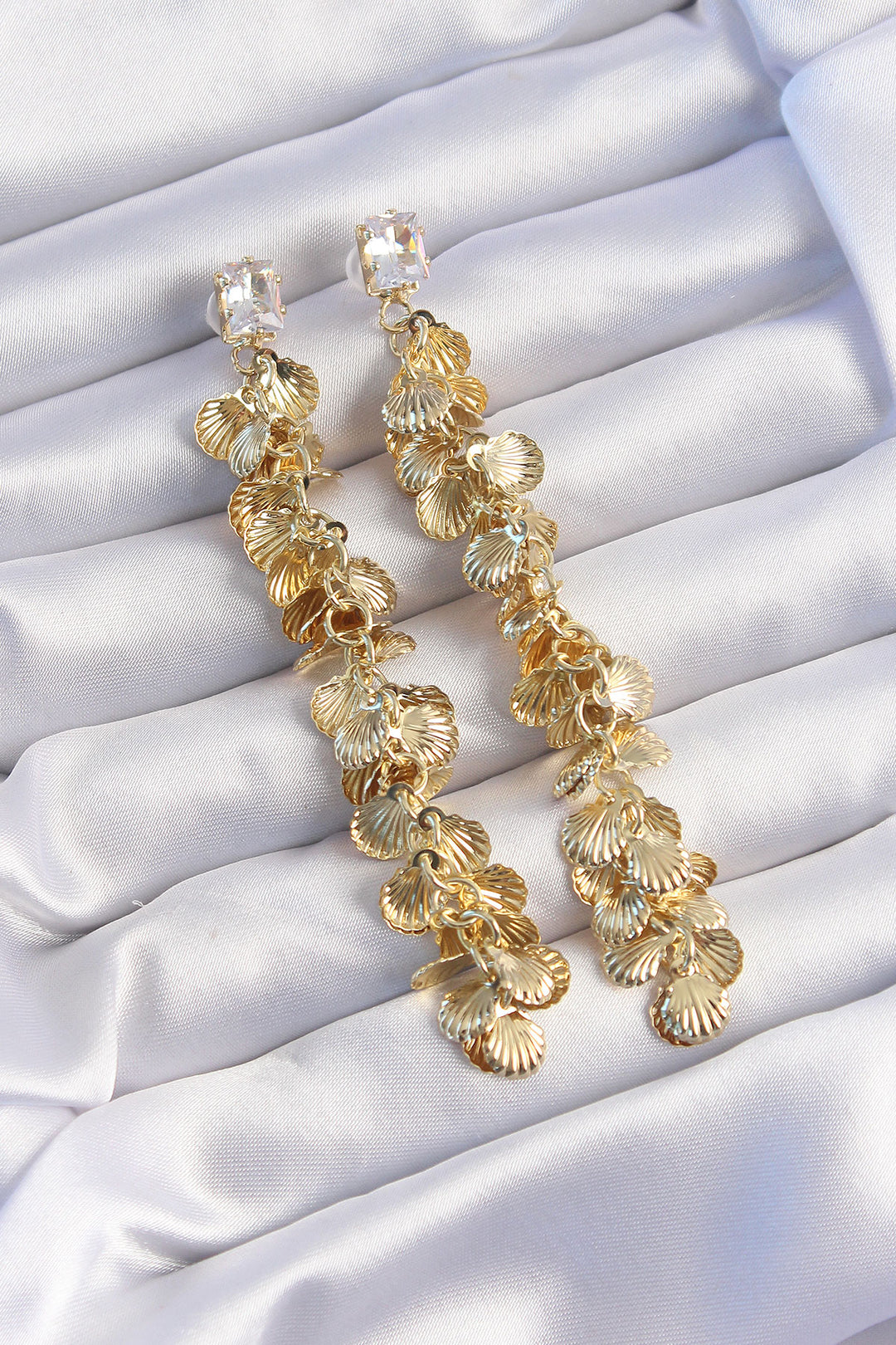 EBJ Rice Gold Color Zircon Stone Minimal Seashell Dangle Earrings - Noblesville