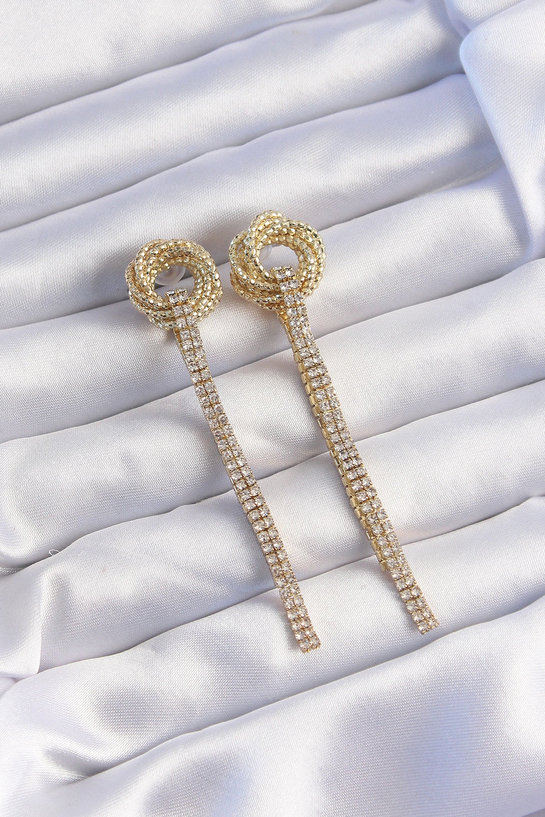EBJ Rice Gold Color Zircon Stone Detailed Dangle Earrings - Shrewsbury