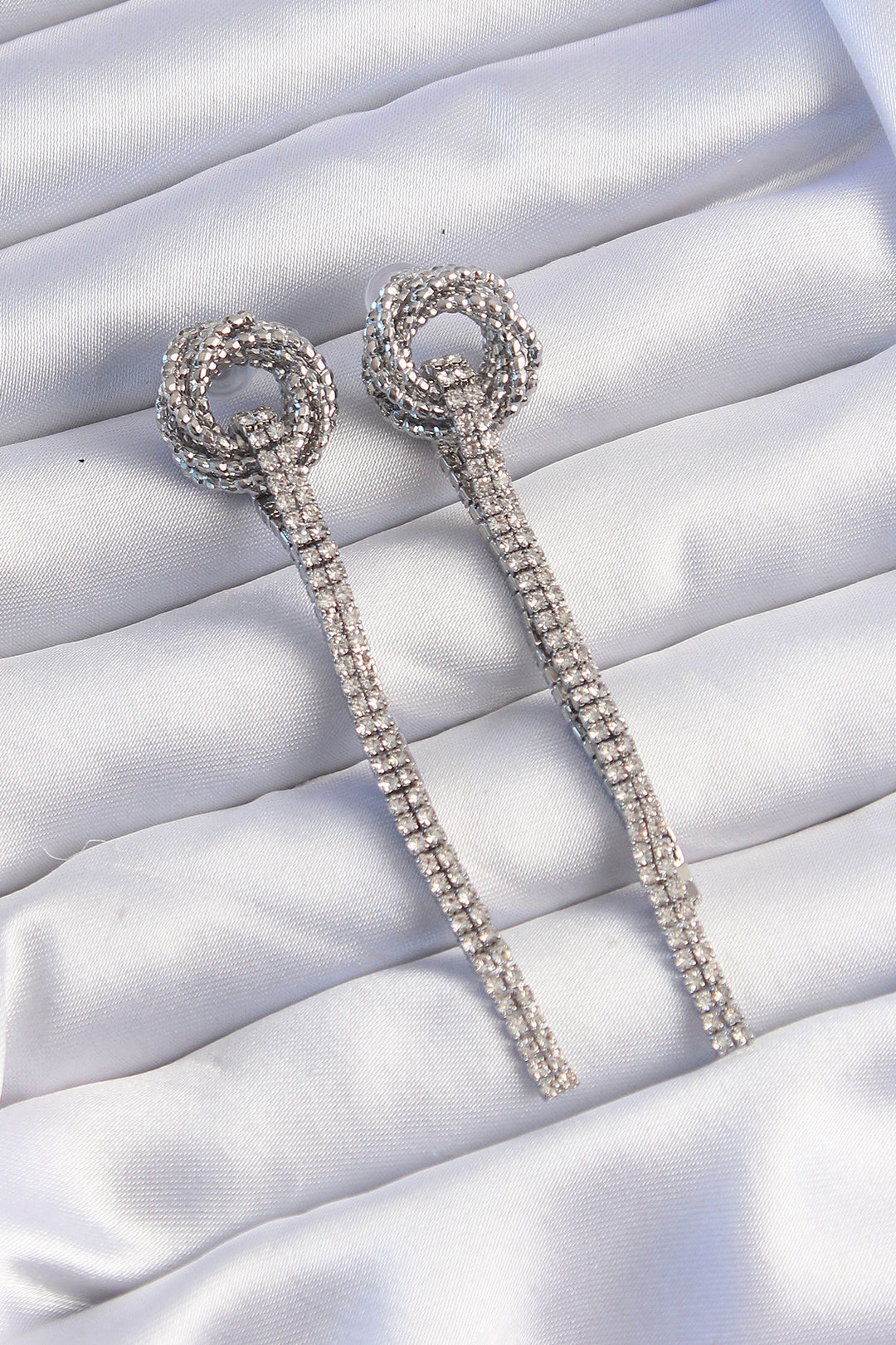 EBJ Rice Silver Color Zircon Stone Fold Detail Dangle Earrings - Nuevo Laredo