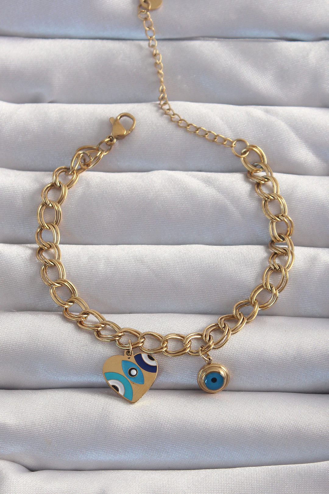 EBJ 316L Steel Gold Color Evil Eye Heart Model Chain Bracelet - Eastpointe