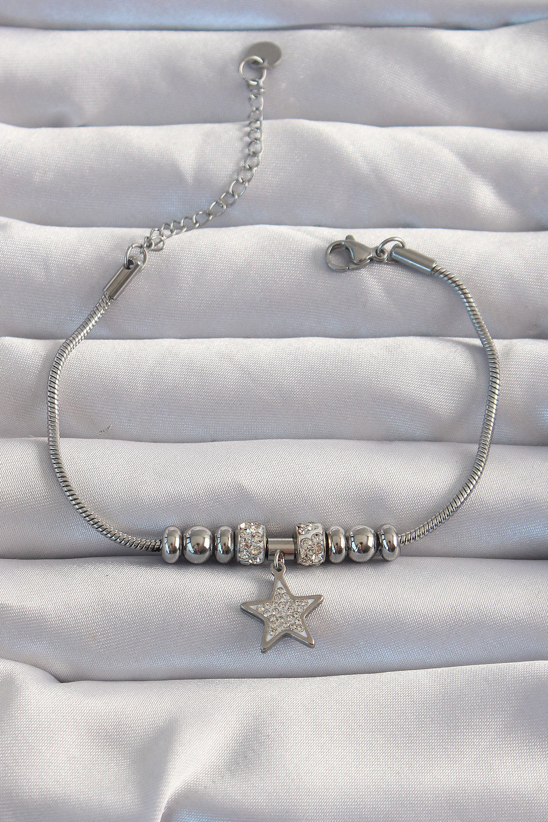 EBJ 316L Stainless Steel Silver Color Star Bracelet with Zircon Stone Detail - Brianka