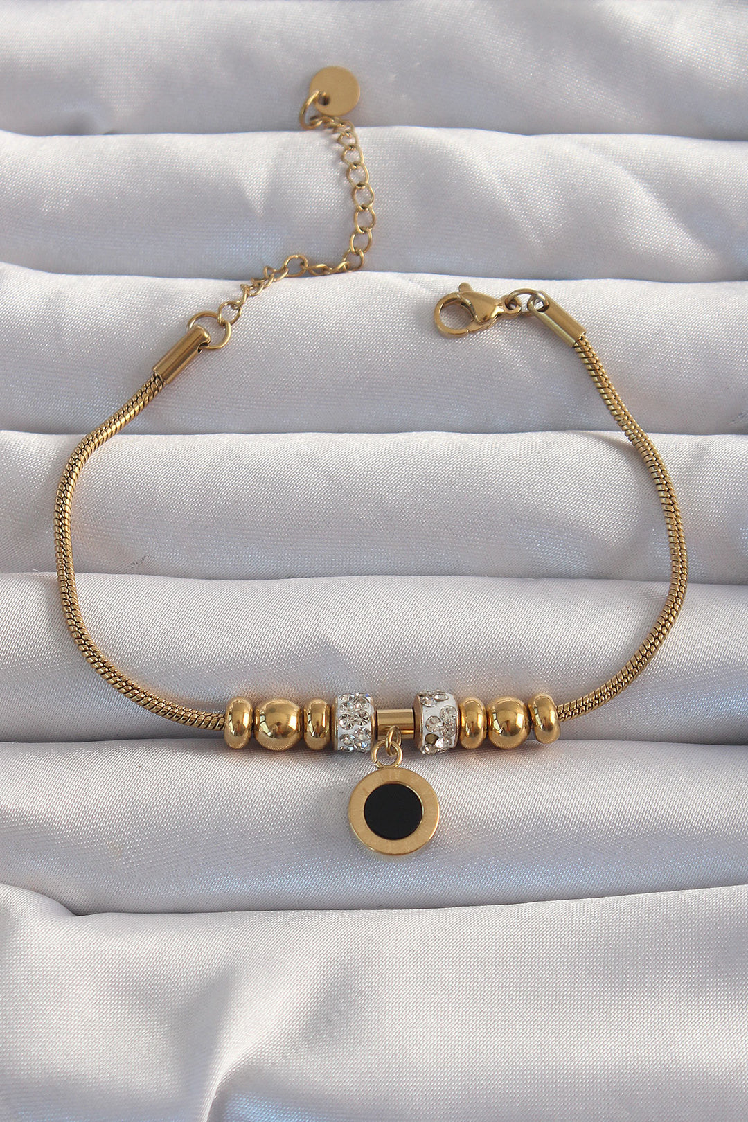 EBJ 316L Steel Gold Color Zircon Stone Accented Black Enamel Cartier Bracelet - Paderno Dugnano