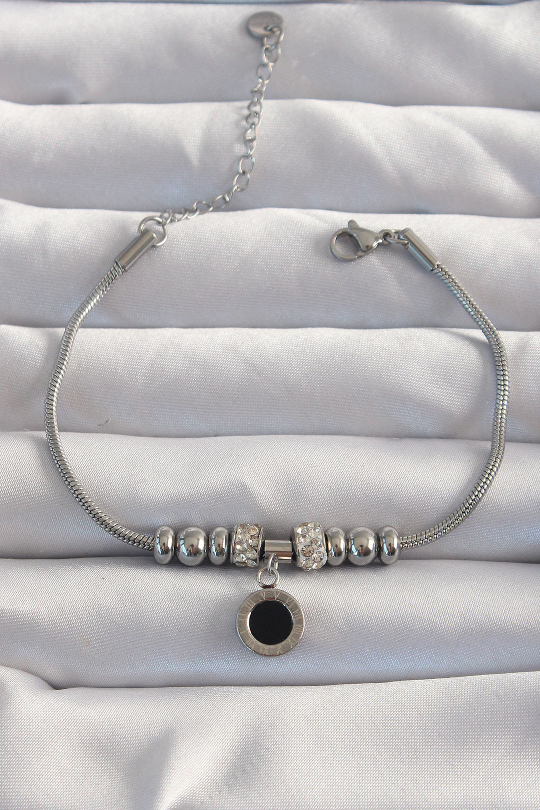 EBJ 316L Steel Silver Color Zircon Stone Accented Black Enamel Cartier Bracelet - Glenview