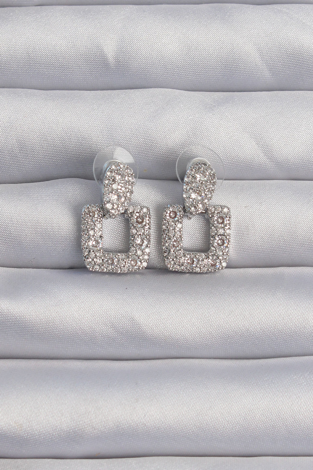 EBJ Rice Silver Color Square Shaped Earrings with Zircon Stone - Reims