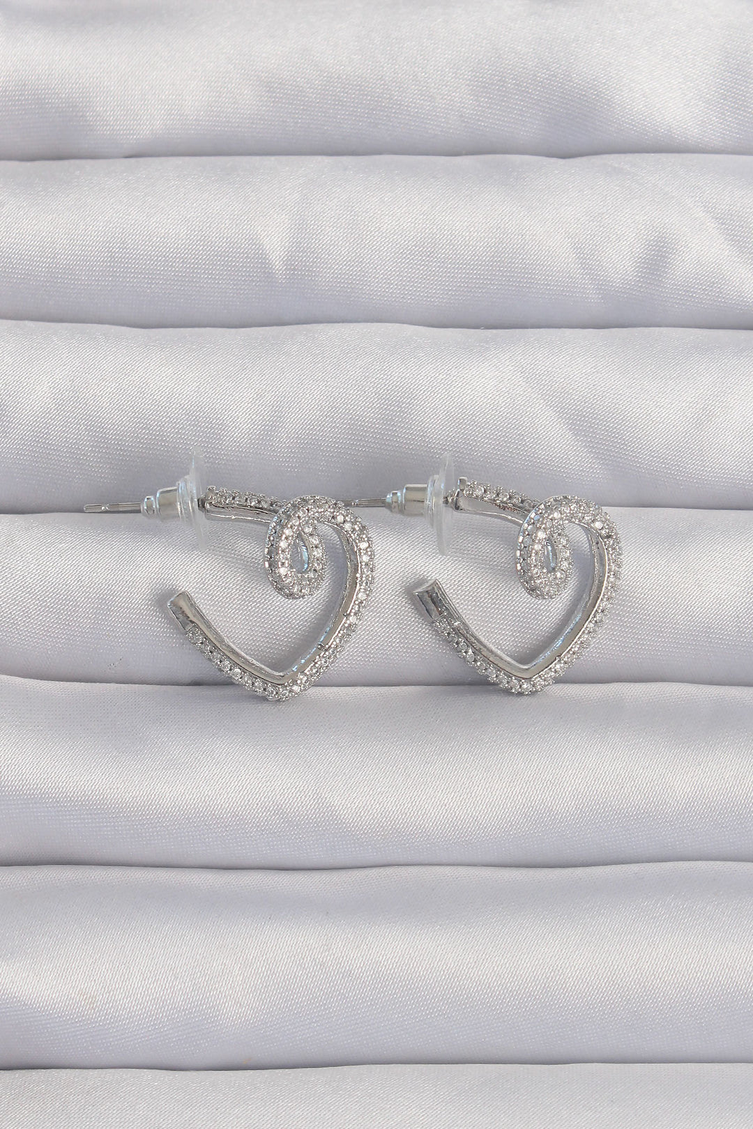 EBJ Rice Silver Color Zircon Stone Curved Half Heart Earring - Santa Maria