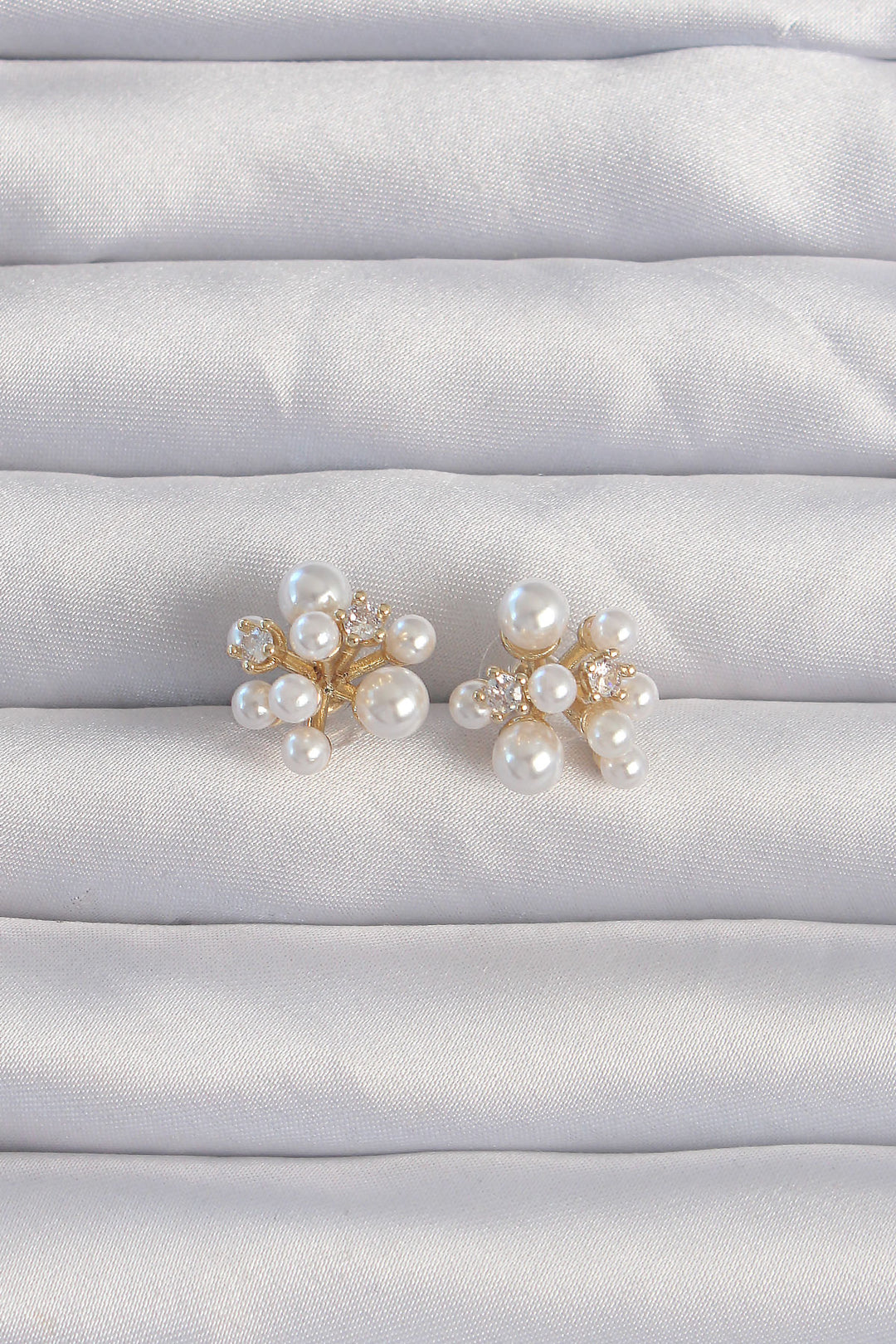 EBJ Earrings with Rice Gold Color Zircon Stone and Small Pearl Design - Soria