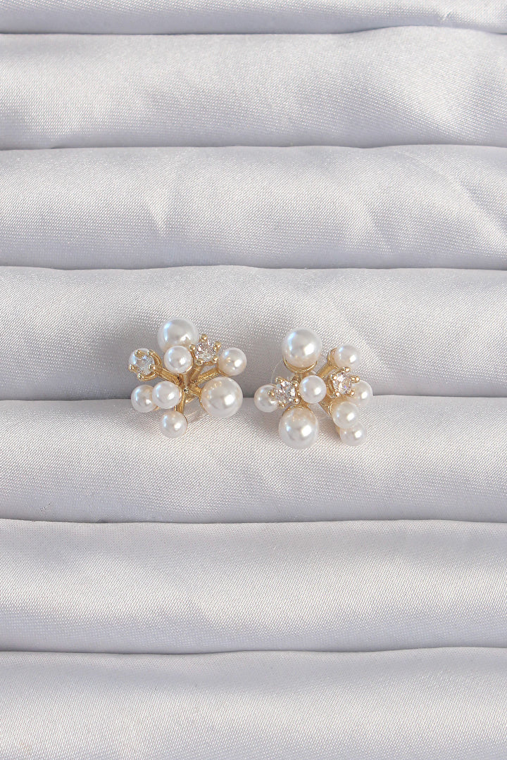 EBJ Earrings with Rice Gold Color Zircon Stone and Small Pearl Design - Soria