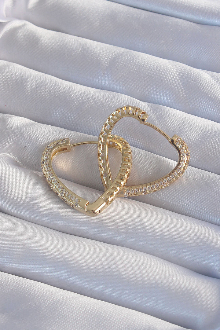 EBJ Rice Gold Color Heart Earrings with Zircon Stone Motif - Toluca