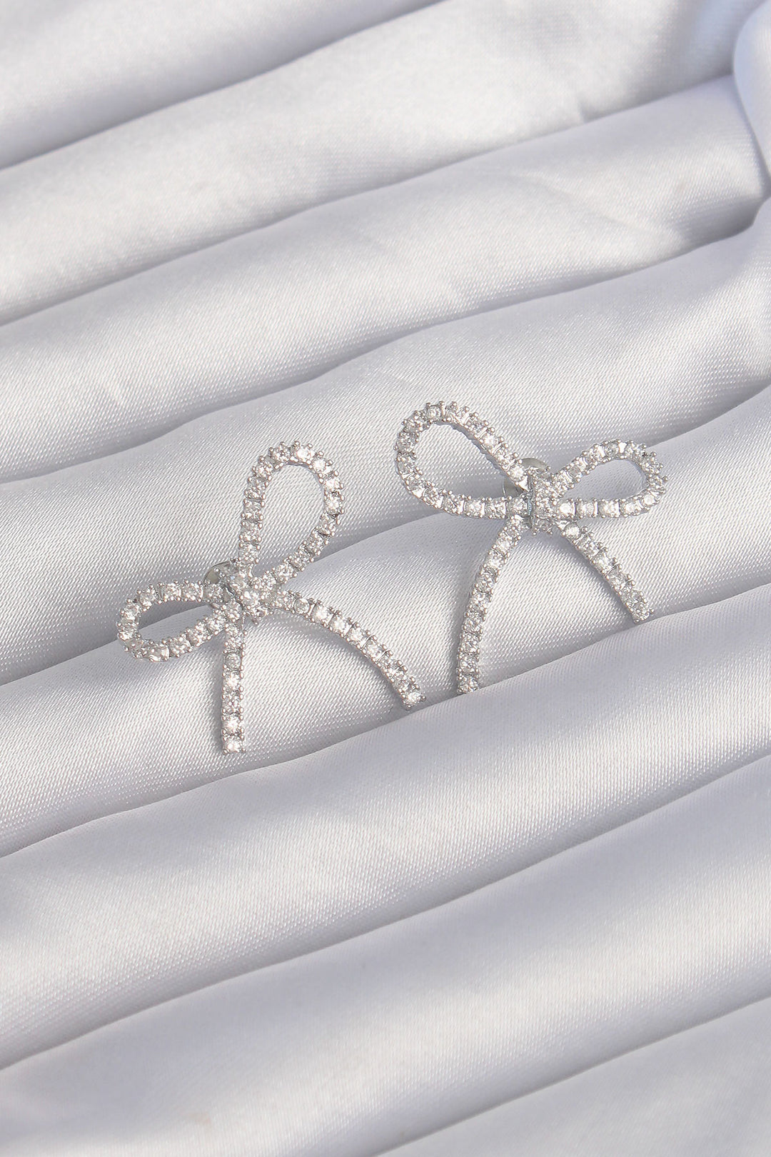 EBJ Rice Silver Color Zircon Stone Bow Earring - Pflugerville