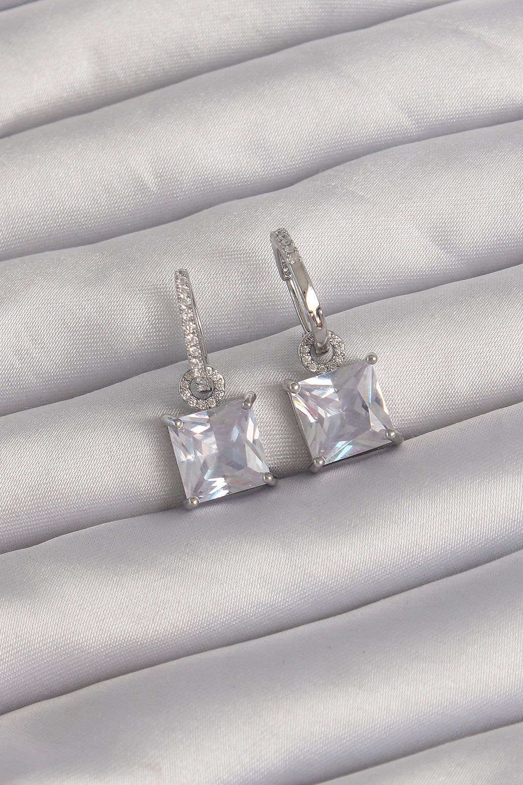 EBJ Silver Color Square Zircon Stone Ring Earring - Mâcon