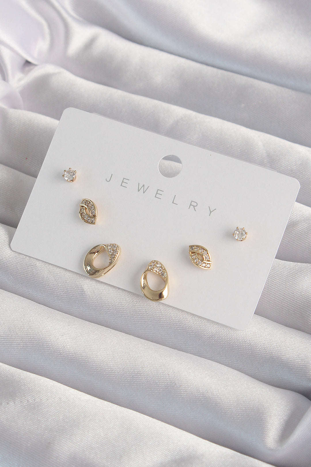 EBJ Rice Gold Color Zircon Stone Leaf Model Earring Set - Gainesville