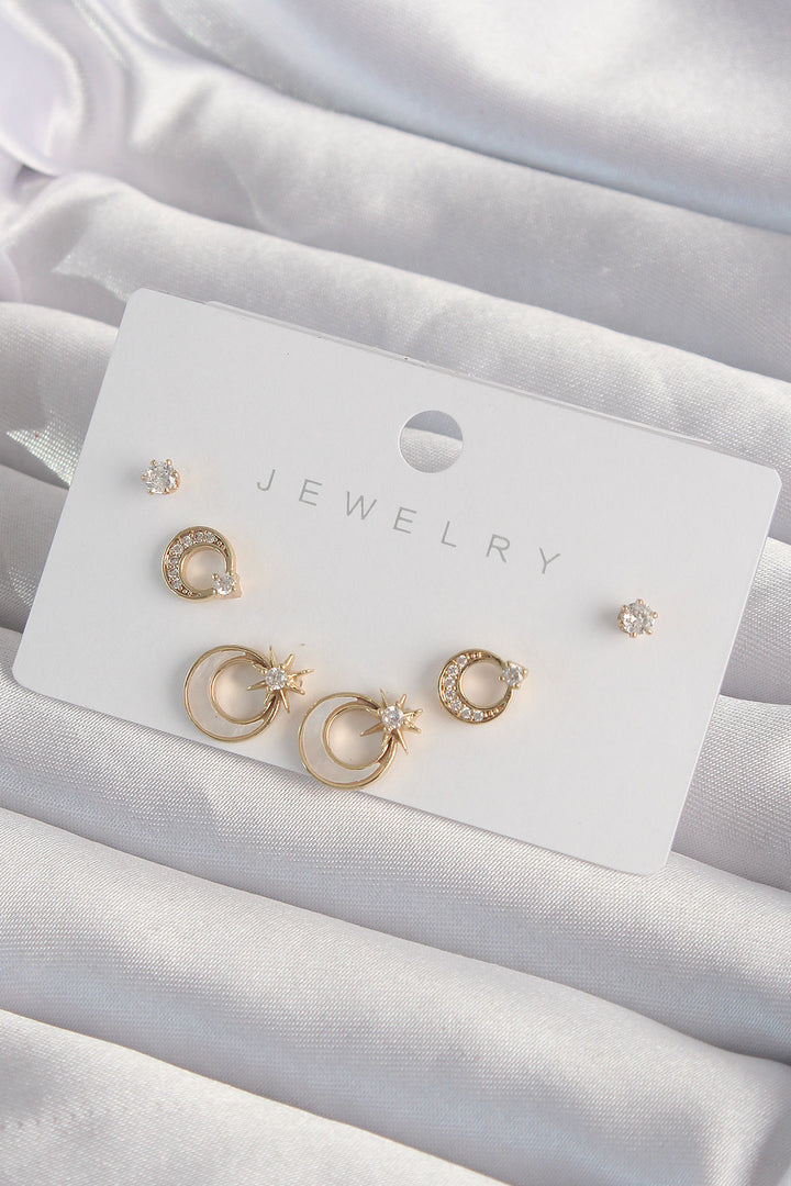 EBJ Rice Gold Color Enamel Zircon Stone Crescent Star Model Earring Set - Leominster